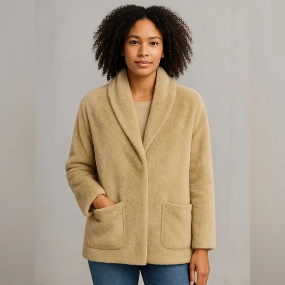 Jason Wu Faux Fur Teddy Jacket Ivory Cream Beige Sz S oversized fits to sz 8 - Picture 8 of 9